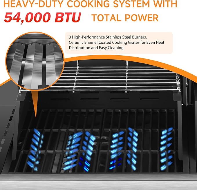 2 in 1 Gas Grill and Flat Top Griddle Combo 54,000 BTU Dual Cooking System, 5-Burner Grill Stove Stainless Steel Panel, Porcelain-Enameled Grate & Heavy-Duty Griddle for Outdoor Cooking