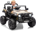 12V Kids Ride on Car, Electric Ride on Truck w/Parent Remote, Spring Suspension, Bluetooth Music, LED Light, 4.1Mph Max Speed, 3 Speeds, Battery Powered Vehicles for Kids Toddler Age 3-8, Khaki