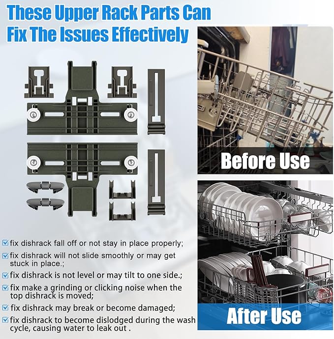 Upgraded W10350375 W10712395 Dishwasher Top Rack Adjuster Parts for Whirlpool WDTA50SAHZ0 Dishwasher Parts WDT750SAHZ0 WDT730PAHZ0 WDT970SAHZ0 Upper Rack Parts,For Kenmore 665 Dishwasher Top Rack Part