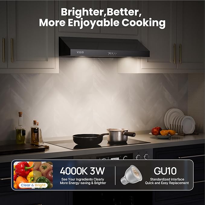 Under Cabinet Range Hood 30 Inch, 580 CFM Dual-Motor Kitchen Vent with LED Lights, Button Control, Ducted Stainless Steel Vent Hood, Reusable 5-Layer Aluminum Filters, Black