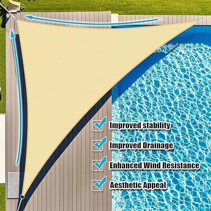 Amagenix Sun Shade Sail 7'X10'X12' Curved Edge Outdoor Shade Canopy Beige Breathable 95% UV Block Shade Cloth for Patio Garden Backyard (We Make Custom Size)