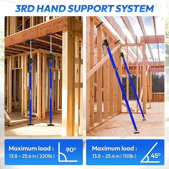 Adjustable Cabinet Jacks for Installing Cabinets (45.3-114.2 Inches 4 Pack) Heavy Duty 200 lb Metal Quick Support Rod & Third Hand Support System with Swivel Non-Slip Pads for Drywall and Ceilings.