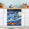 Halloween Witch Starry Blue Dishwasher Magnet Cover Front Door Magnetic Dishwasher Cover Decorative Refrigerator Magnet Covers Fridge Panel Decal for Home Decor, 23" x 26"