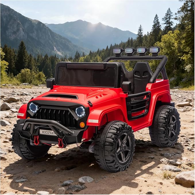 Kids 24v 2-Seater Electric Ride on Car,24v 4x4 Kids Electric Truck with Remote Control,2-Seater Ride-on Car, Spring Suspension & LED Lights for Backyard Exploration