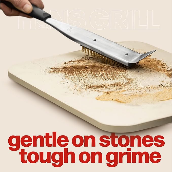Hans Grill 2-in-1 Pizza Oven Brush & Scraper | Dual-Purpose Pizza Stone Brush Scraper with Stainless Steel Head | Outdoor Oven Cleaning Accessories, Stone Cleaner, Essential Cooking Tools.