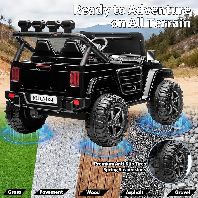 Kids 24V 2-Seater Electric Ride On Car, 4x4 Ride On Truck w/Remote Control, 4-Wheeler Suspension, 3 Speeds, Led Lights, Bluetooth, Ride on Car Toy for Kids Ages 3-8, Black