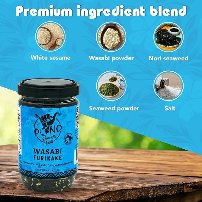 Pono Hawaiian WASABI NORI Furikake RiceSeasoning Premium Ingredients-Gluten-Free and Non-GMO-Multi Purpose Rice Seasoning–Free from Preservatives and Artificial Colors–Japanese Seasoning- 5 oz (142g)