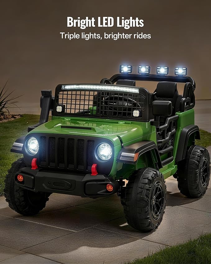 2 Seater Ride on Car Toy, 24V 4WD Electric Car for Kids 4-8 with Remote Control, 4x200W Motors, Capacity 110 lb - Army Green