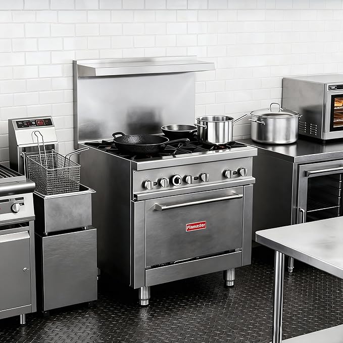 Commercial 36" Gas Range with Convection Oven, 6 Open Burners and Under Full Size Oven 180000 BTU & 33000 Static Oven,NG/LPG Conversion kit, Manual Gas Valve,Freestanding Gas Range for Restaurants