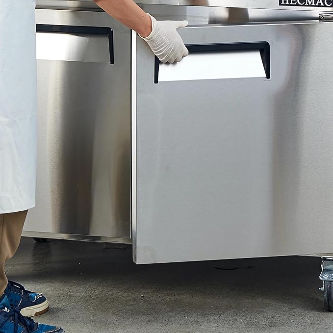 HECMAC 36" Commercial Freezer, 9.68 Cu.ft Worktop Undercounter Fridge with 2 Solid Door, -8~0℉, 18-8 Stainless Steel Interior, ETL&NSF/ANSI 7 for Restaurant, Bar, Shop, Kitchen Use