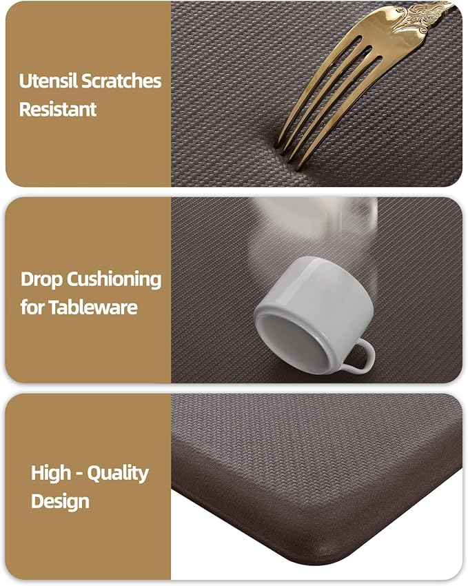 Color&Geometry 0.71" Extra Thick Anti Fatigue Cushion Kitchen Floor Mat,Easy Clean, Water & Oil Proof, Non Slip, Foam Padded Runner Rug for Front Sink,20"x 39" Brown (2.0 Version)