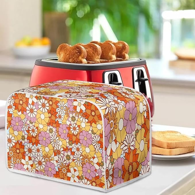 Hippie Floral Print Toaster Covers 2 Slice Dust Protection Bread Maker Covers Toaster Oven Cloth Cover Kitchen Accessories Washable Appliance Cover