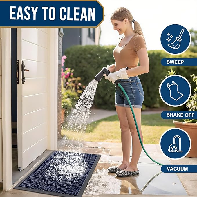Smiry Front Door Mat Outside Entrance, Heavy Duty Sturdy Natural Rubber Doormat, Trap Dirt and Moisture, Easy Clean Low Profile Welcome Floor Mats for Indoor Outdoor Entry, 47x23 Inch, Navy Blue