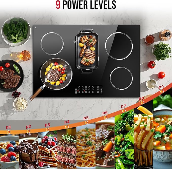 30 Inch Electric Cooktop 5 Burner, 8400W Built-in Electric Stove Top, 30" Ceramic Cooktop with Expanded Zone, Touch Control, Timer, Pause Control, Safety Lock, 220-240V, Hard Wire, No Plug