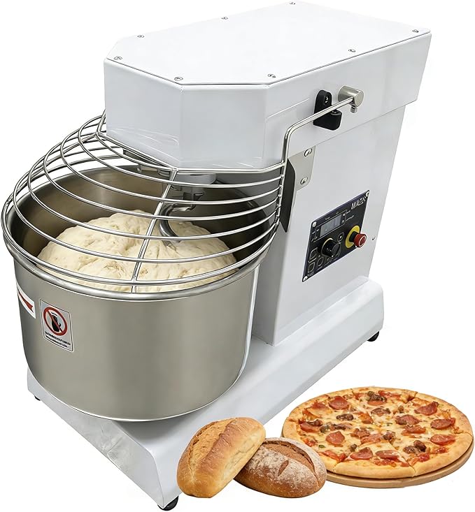 TECHTONGDA Commercial Sprial Dough Mixer with Double Action & Timer, 153-268 RPM Steplessly Variable Speed, 15L Stand Food Mixer, Dough Kneading Machine for Bakery, Pizzeria & Restaurant
