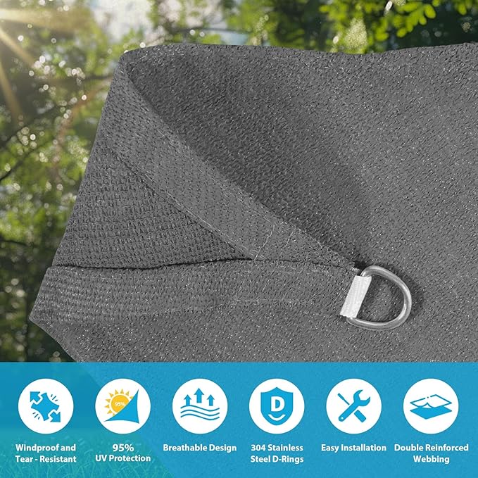 Amagenix Sun Shade Sail 10'X14'X17.2' Curved Edge Outdoor Shade Canopy Dark Grey Breathable 95% UV Block Shade Cloth for Patio Garden Backyard (We Make Custom Size)