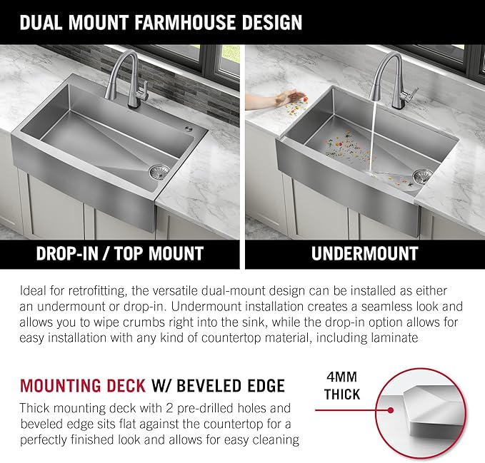 DELTA FAUCET Delta Lenta 33-inch Retrofit Farmhouse Apron Front 16 Gauge Stainless Steel Single Bowl Kitchen Sink for Undermount/Drop-In Installation with Accessories, 95J132-T33S-SS