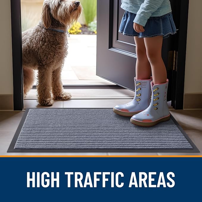 OLANLY Front Door Mat Indoor Outdoor Entrance, Waterproof Heavy Duty Doormat, Fade Resistant, Low Profile, Easy Clean Patio Porch Welcome Floor Mats for Entry, 47x17, Ash Grey