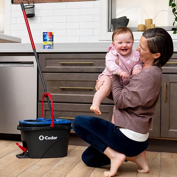 O-Cedar RinseClean Spin Mop & Bucket System + 2 Extra Mop Heads| Clean with Water | Removes 99% of Bacteria Plastic