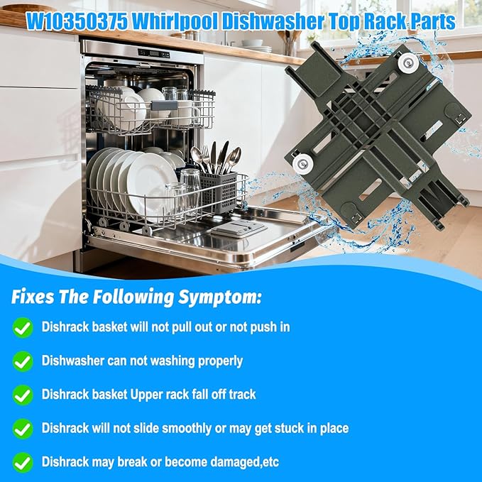 UPGRADED W10350375 Dishwasher Top Rack Parts & W10320664/5 Housing for Kenmore Whirlpool Dishwasher Parts WDT730PAHZ0 WDT750SAHZ0 WDTA50SAHZ0 WDT970SAHZ0 Upper Rack Parts,13 Pack
