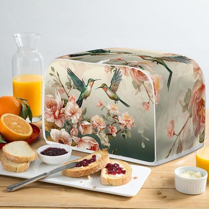 Hummingbird Flower Print 4 Slice Toaster Cover Dustproof Fingerprint Protectors Kitchen Accessories Decor
