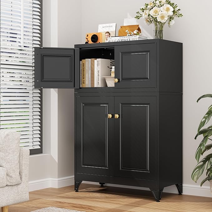 32" Metal Wall Cabinet 2 Doors,Black Hanging Cabinets with Handle,Bathroom Cabinet,Storage Cabinet 16" D x 32" W x 15" H