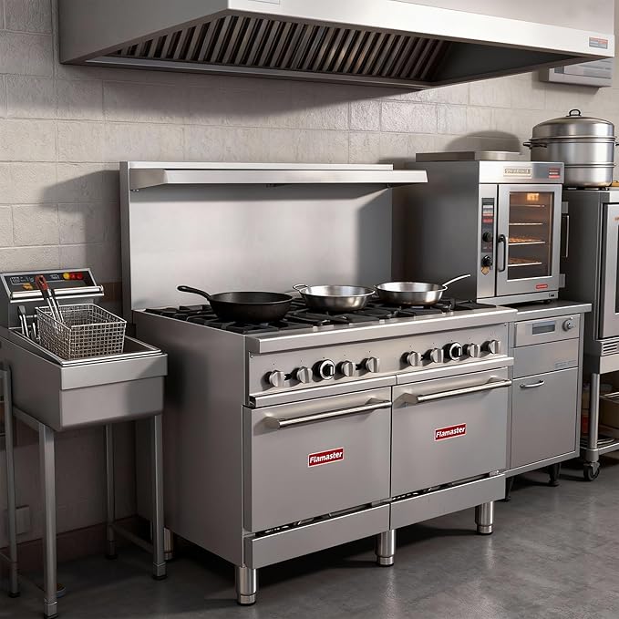 Commercial 48" Gas Range with Convection Oven, 8 Open Burners and Under Full Size Oven 240000 BTU & 33000 Static Oven,NG/LPG Conversion kit, Manual Gas Valve,Freestanding Gas Range for Restaurants