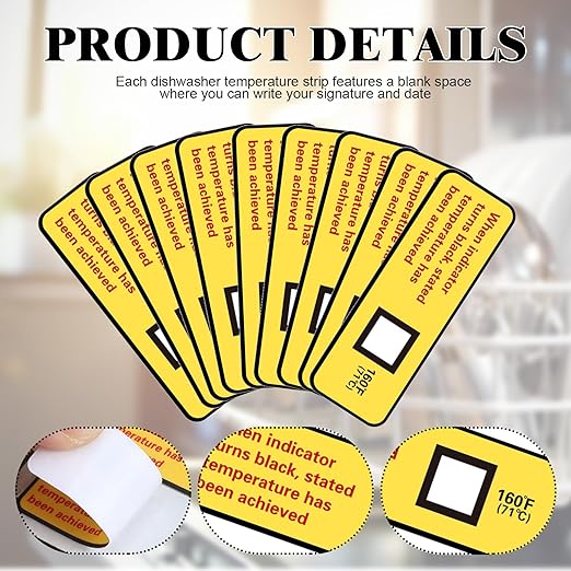 48 Count Dishwasher Temperature Test Strips 160℉/71℃ Bulk Heat Test Labels for Commercial Home Dishwashers Waterproof Adhesive Stickers