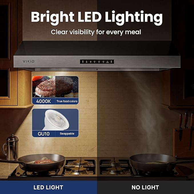 Range Hood 36 inch,1.5 Sones Quiet for Stove Vent Hood,Black Stainless Steel (PVD) Kitchen Exhaust Hood with 1200 CFM, Hood Vent with 3 Speed Gesture Sensing&Touch Control Panel