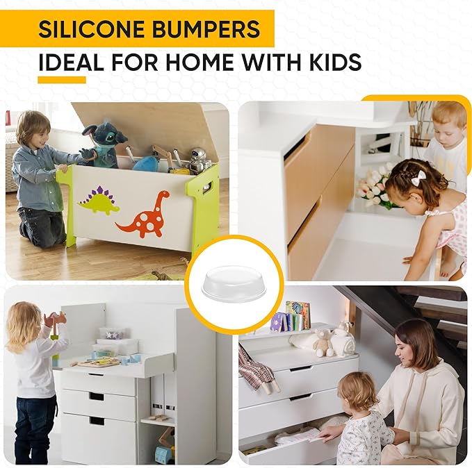 64 Clear Cabinet Door Bumpers - 1/2 Inch Self Adhesive Rubber Stoppers for Drawers, Damp Pads Cupboards, Cutting Boards, Glass Tops, Picture Frames - Vellax