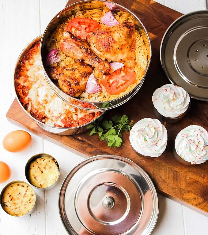 ecozoi Premium Extra Deep Stackable Steamer Insert Pans Pot in Pot for Instant Pot 6, 8 Quart Instant Pot Accessories - 2 Tier | Interchangeable Lids | Comes with 5 Additional Mini Cups for Baking
