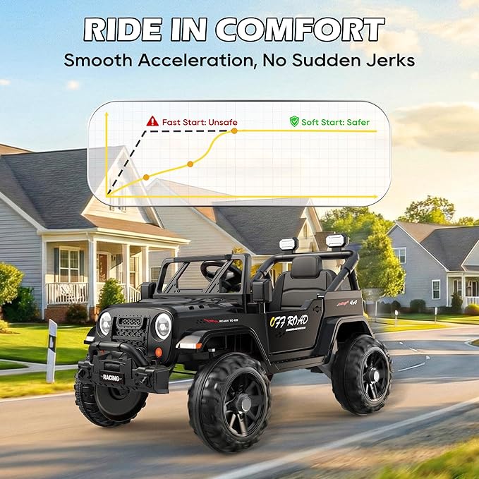 12V Ride On Truck Car with Remote Control, Kids Electric Vehicles with Bluetooth Music, Horn, 3 Speeds, 4 LED Lights, Soft Start, Ride on Toys for Toddler Boys & Girls (Black)