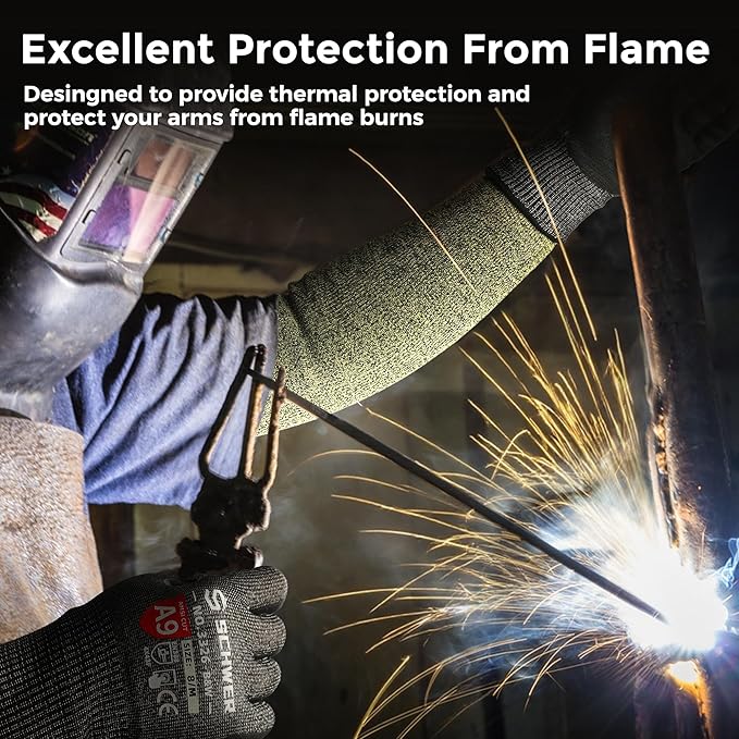 Schwer 10 Pairs CORE Arm Protection Sleeves S081, ANSI A5 Cut Resistant Sleeves with Thumbhole, Non-PFAS Flame Resistant Welding Sleeve for Work Kitchen, Farmer Sleeve for Gardening Arm Guards