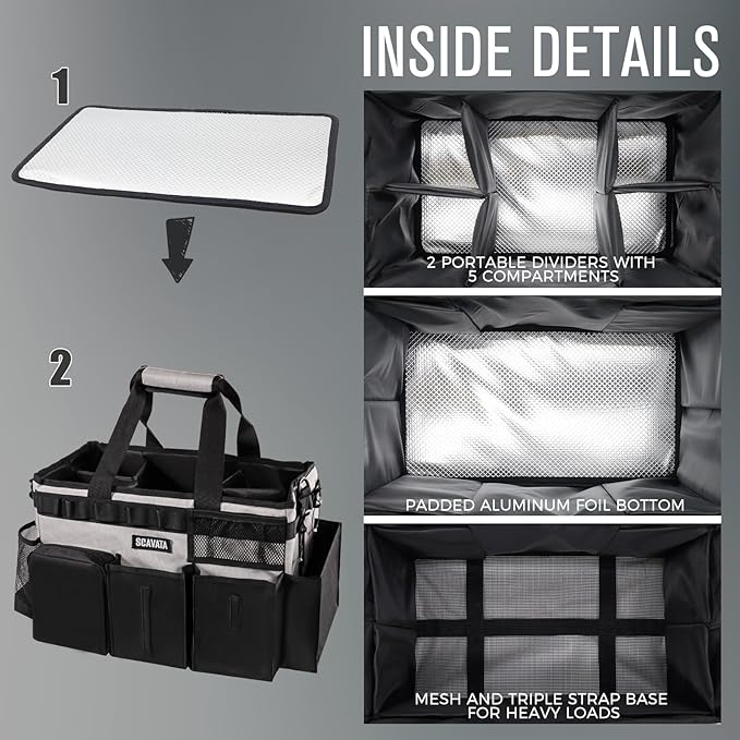 Wearable Cleaning Caddy Bag, Cleaning Caddy Supplies Organizer with Handle & Shoulder Straps for Housekeepers, Under Sink & Car Cleaning Tool Organizers with 4 Foldable Divider (Grey)
