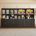 71" Tall Farmhouse Kitchen Pantry, Black Large Storage Cabinet with Glass Doors and Drawers, Freestanding Coffee Bar Hutch with Microwave Stand, Adjustable Shelves for Kitchen or Living Room, Set of 4