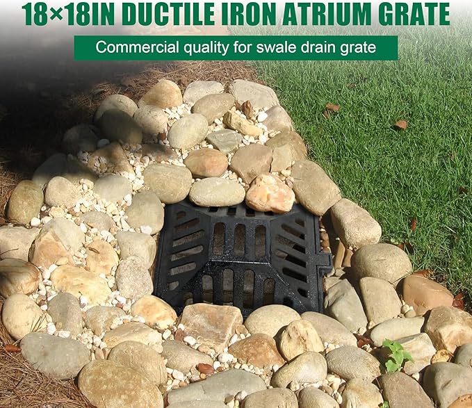 Ductile Iron Atrium Grate and Frame,18x18in Square Beehive Catch Basin Inlet, Metal Overflow Relief Gully Grates for Yard,Heavy Duty Swale Drain Grates Bolted with Base(Frame Size 20x20in)