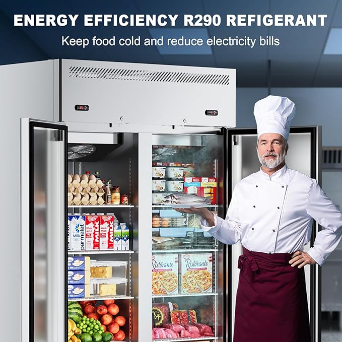 48"W 2 Door Commercial Refrigerator and Freezer Combo 38 Cu.ft Freezer for Restaurant, Bar, Shop Upright, Stainless Steel Reach-in, ETL and DOE Approved