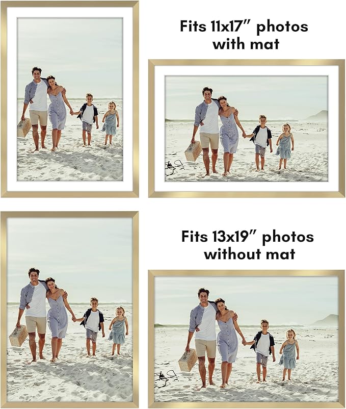 Americanflat 13x19 Picture Frame with Polished Plexiglass - Set of 5 - Use as 11x17 Frame with Mat or Display 13x19 Photo Without Mat - Galleria Collection - Picture Frames for Wall Display - Gold