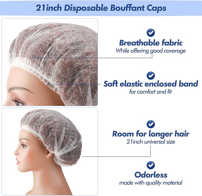 Yahenda 1000 Pcs Disposable Bouffant Caps Bulk Hair Nets 21" Non Woven Hairnet for Food Service Restaurant Lab Kitchen