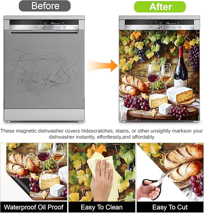 Dishwasher Magnet Sticker Cover Panel Decal Refrigerator Magnetic Sticker Decorative for Kitchen Decoration,Fridge Door Cover, Appliances Stickers 23"x26"