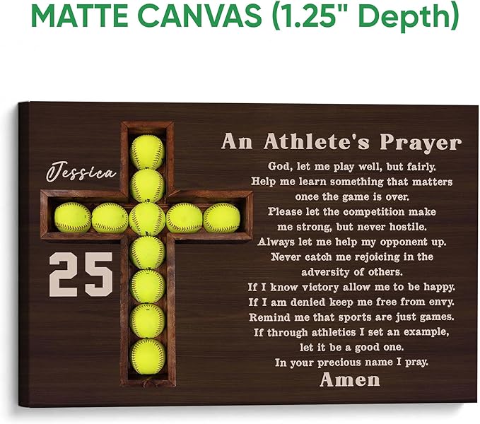 Personalized Softball Poster & Framed Canvas, An Athlete'S Prayer Home Office Decor, Custom Name Number Bedroom Living Room Aesthetic Wall Art Gift For Mom, Daughter, Wife, Girlfriend