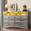 Grey 6 Drawer Dresser for Bedroom with LED Lights and Charging Station, Wood 6 Chest Drawers, Large Storage for Clothes, for Living Room, Bedroom, Hallway, Taupe Grey