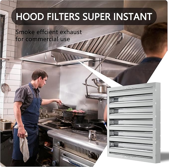 Stainless Steel Commercial Kitchen Hood Filter, Range Hood Baffle Grease Filter for Restaurant Exhaust Hoods, UL/NSF Listed, 19.5W x 19.5H Inch 5 Grooves Hood Filters（5 Pack）