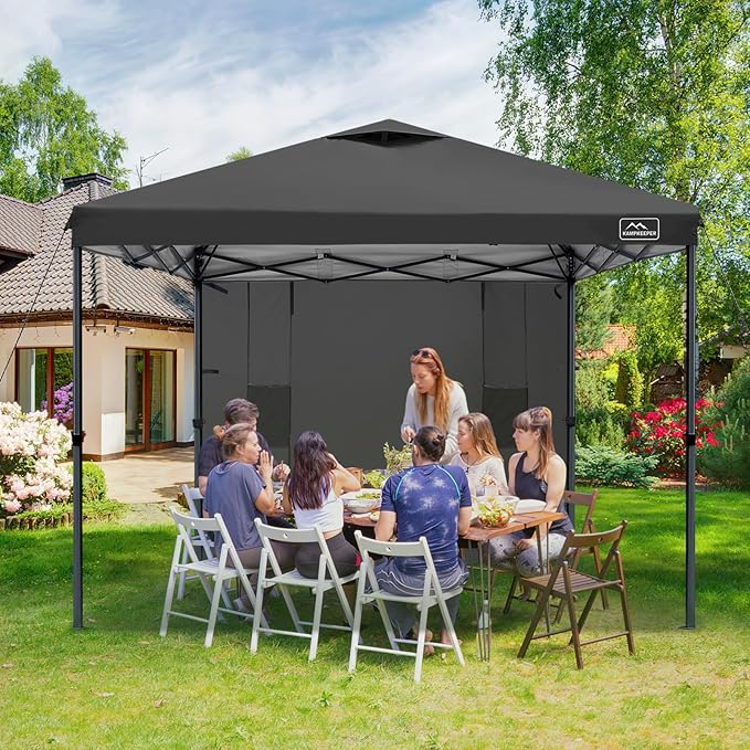 KAMPKEEPER 10x10 Easy Pop Up Canopy Tent with Sidewalls, Instant Outdoor Shade Shelter with Removable 10FT Sun Walls, Quick Setup Waterproof and UV-Resistant for Patio (Black, 1 sidewall)