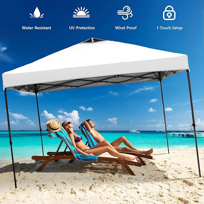 Saemoza 12x12 Pop Up Canopy Tent with One Push Setup, Portable Sun Shade Tent, Instant Easy Up Canopy with 4-Sidewalls & Wheeled Bag, Outdoor Fldable Gazebo with Vent Top, White.
