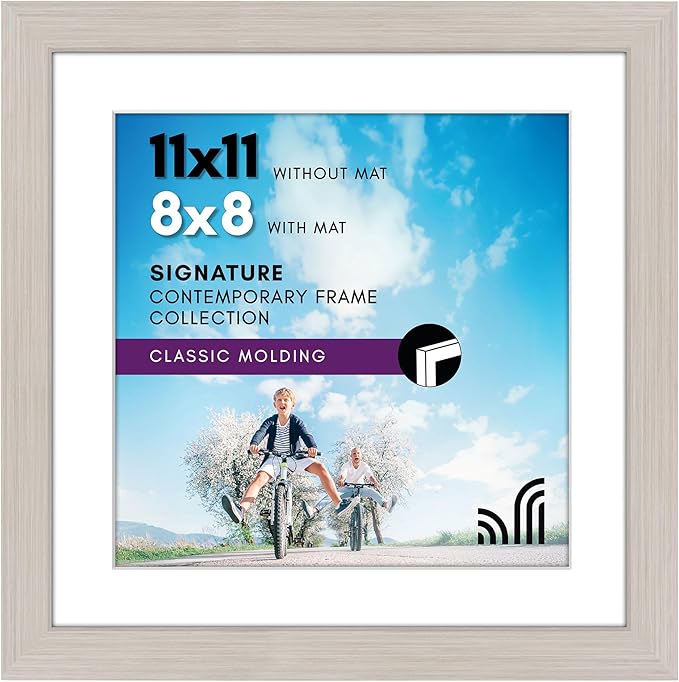 Americanflat 11x11 Picture Frame with Shatter-Resistant Glass - Use as 8x8 Frame with Mat or Display 11x11 Photo Without Mat - Signature Collection - Square Frames for Wall Display - Light Wood