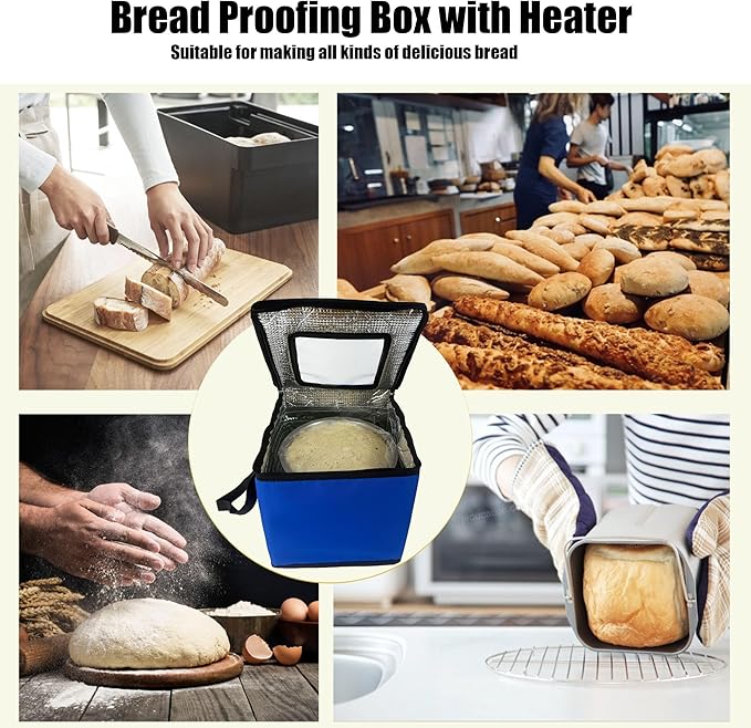 Foldable Proofing Box with Heater,Bread Dough Proofer 43L,Adjustable Thermostat &TIME Sourdough Starter Warmer for Baking,Dough Rise, Pizza and Yoghurt Making, Blue 13.8 * 13.8 * 13.8inch