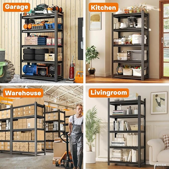 78"Hx40"W Metal Garage Shelving Unit,Metal Storage Shelves 6 Tier Adjustable Shelving Unit Garage Shelves for Kitchen Warehouse Pantry Basement,Rust-Resistant,78"H x 40"W x 17.8"D,Black