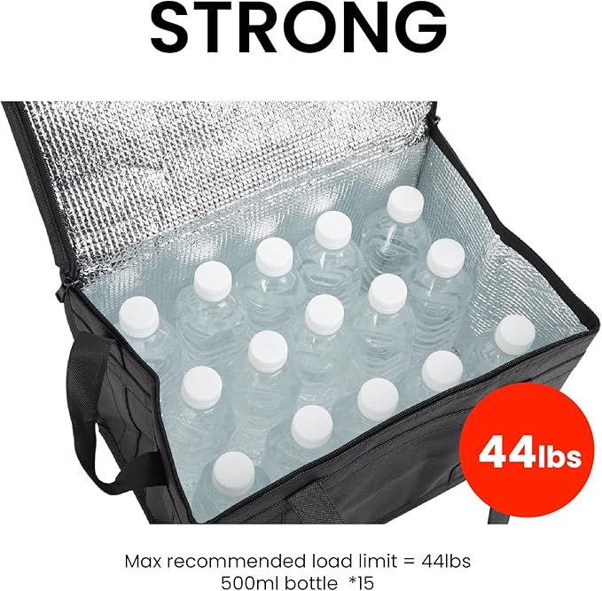 NZ home Insulated Bags for Food Delivery (Large) Grocery Shopping Cooler Bag, Pizza Delivery, Hot & Cold Catering Tote, Reusable, Foldable & Heavy Duty (Black)