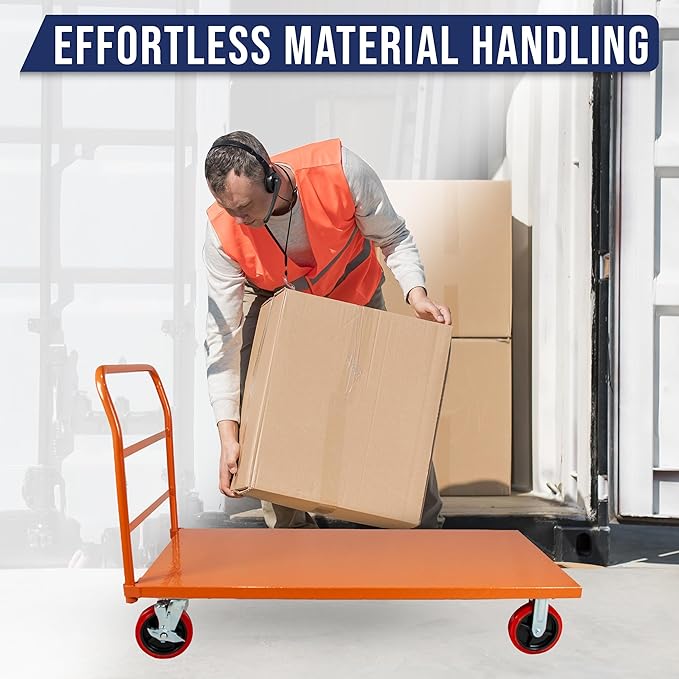 Platform Cart Industrial Dolly Cart 3300LB Heavy Duty 48” x 24” Platform Hand Truck Push Cart Super Heavy Duty Diamond Plate Commercial Flatbed Cart 8'' Moving Swivel Wheels (Orange)